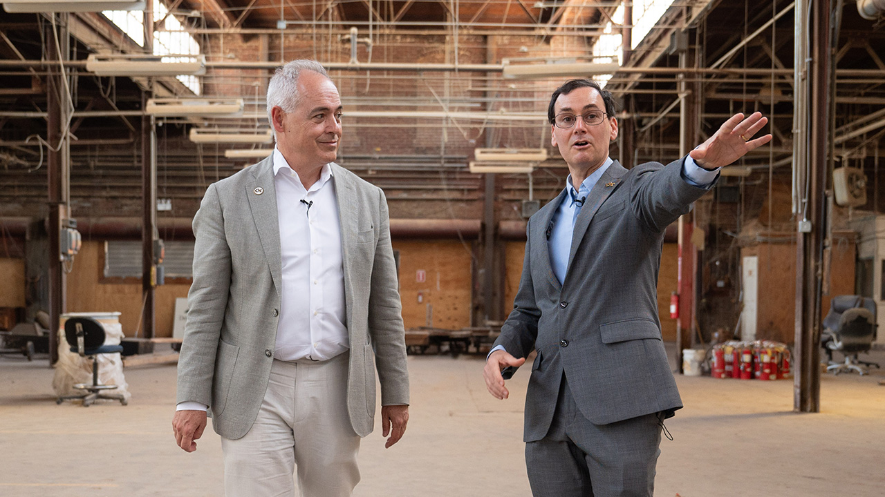 Ángel Cabrera and Jason Freeman in the Randall Brothers Building.